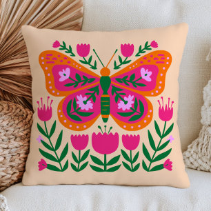 Coussin Illustration Papillon Floral Cottagecore Coloré