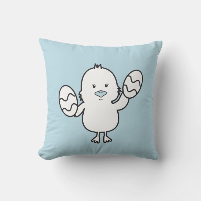 Coussin Illustration Pastel Blue Cute Easter Chick & Oeufs (Recto)