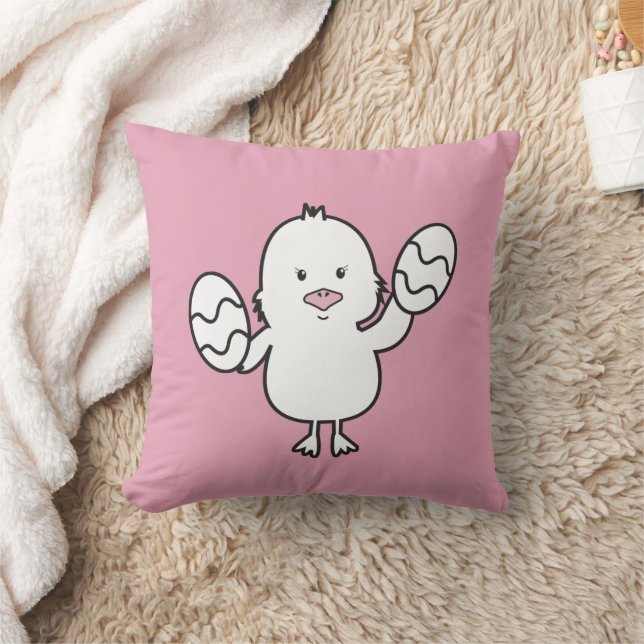 Coussin Illustration Pastel Pink Cute Pâques poussins et o (Couverture)