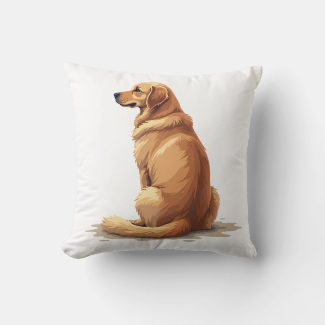 Coussin Illustration Rétro de Golden Retriever Vue Arrière (Recto)