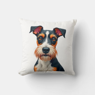 Coussin Illustration Rétro de Portrait de Chien Coloré Vin