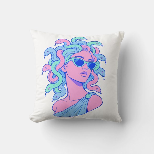 Coussin Illustration Rétro‑Pop Méduse – Lunettes de soleil (Recto)