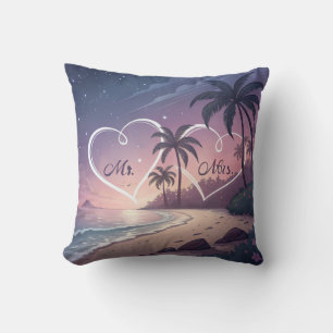 Coussin Illustration romantique de M. et Mme Sunset Beach