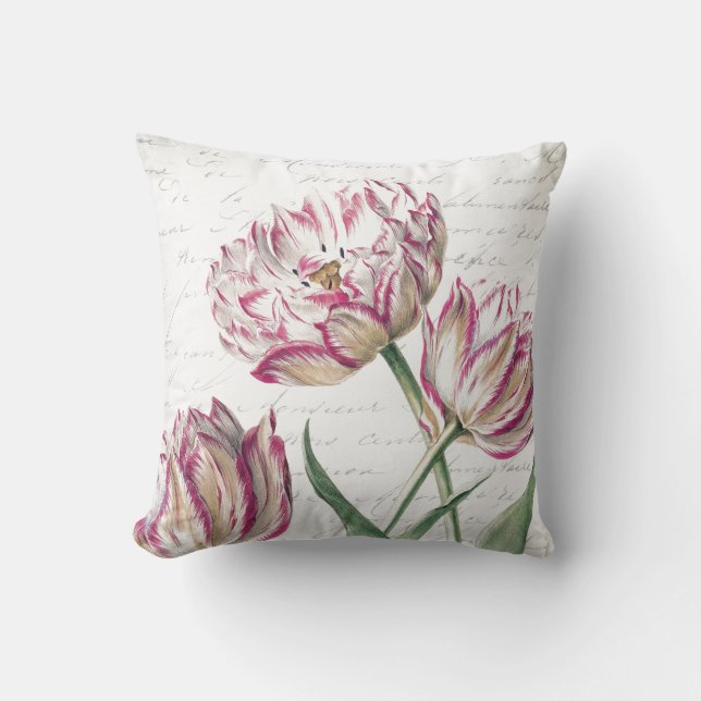 Coussin Illustration rose et blanche botanique de tulipe (Recto)