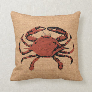 Coussin Illustration rouge vintage de crabe - toile de