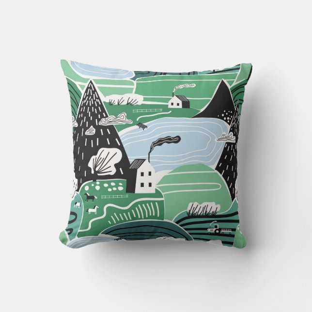 Coussin Illustration scandinave abstraite dessinée à la ma (Recto)