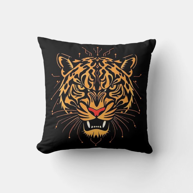 Coussin Illustration stylisée de la tête d'un tigre, (Recto)