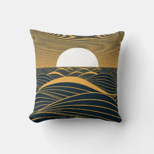 Coussin Illustration stylisée du soleil-lune, mer sombre.