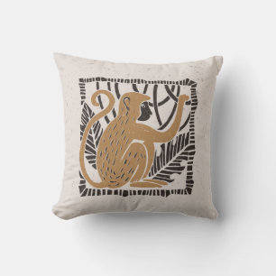 Coussin Illustration Stylisée Linocut Singe