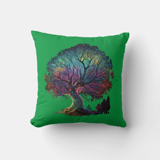 Coussin Illustration T-Sh de l'arbre éclairé Aurora Boreal (Recto)