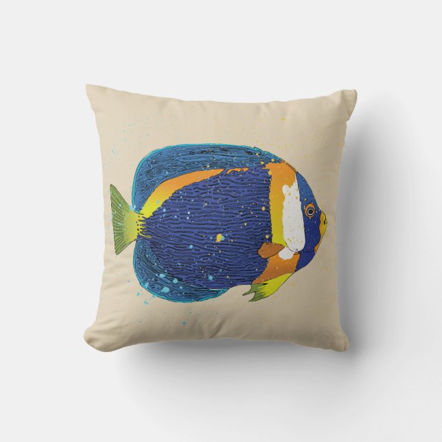 Coussin Illustration Tropical Ange Bleu Lumineux Jaune (Recto)