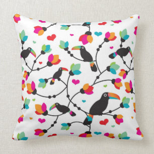 Coussin illustration tropicale d'oiseau mignon de toucan