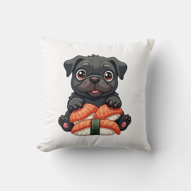 Coussin Illustration vectorielle de sushi de pug noir mign (Recto)