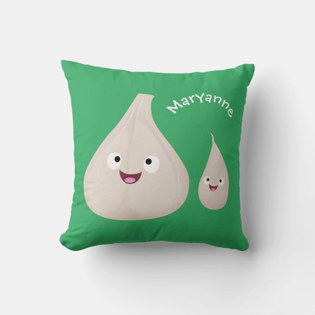 Coussin Illustration végétale de caricature à l'ail mignon (Recto)