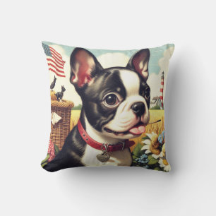 Coussin Illustration vintage Boston Terrier