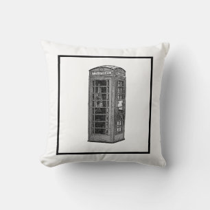 Coussin Illustration vintage British Phone Booth Travel Ro