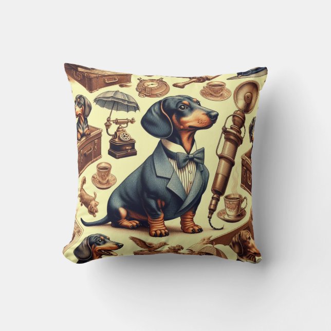 Coussin Illustration vintage Dachshund (Recto)
