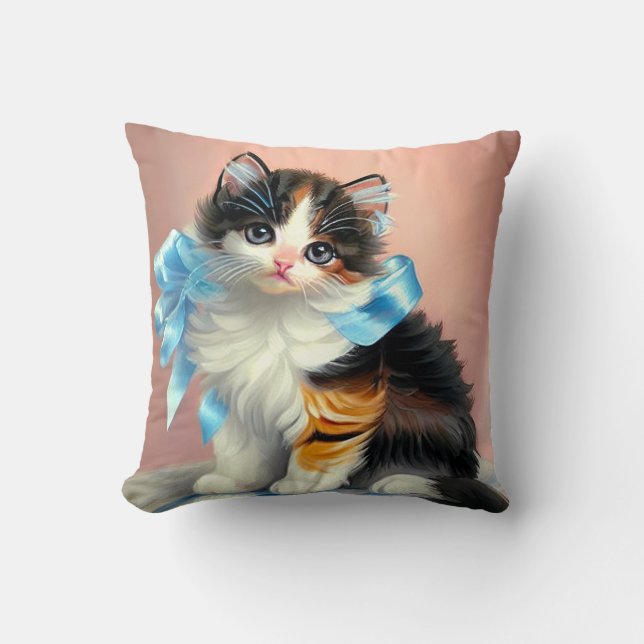 Coussin Illustration vintage de chaton calico (Recto)