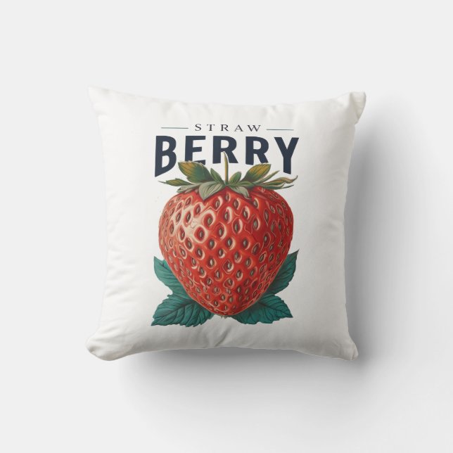 Coussin Illustration Vintage de Fraise (Recto)
