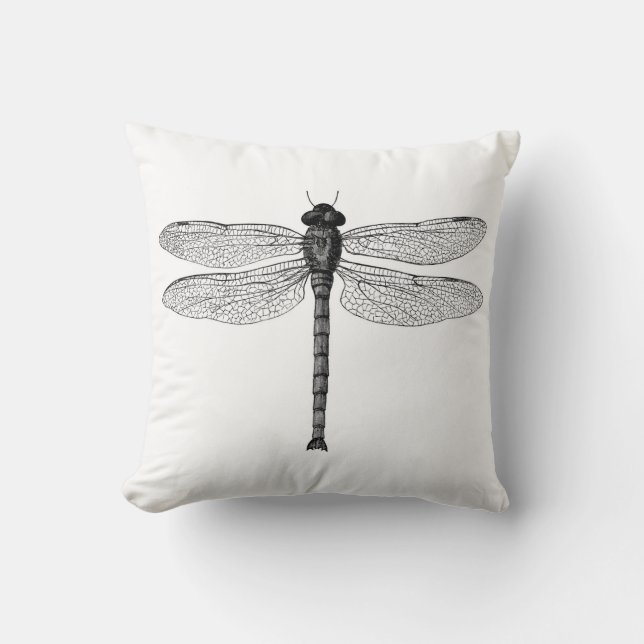 Coussin Illustration vintage de libellule noir et blanc (Recto)