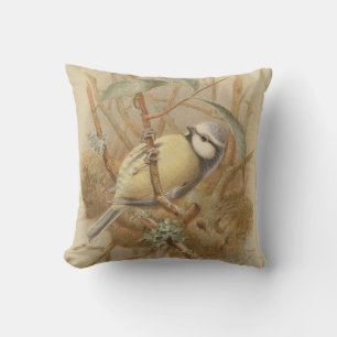 Coussin Illustration vintage de Mésange bleue