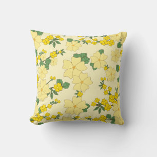 Coussin Illustration vintage de motif floral jaune