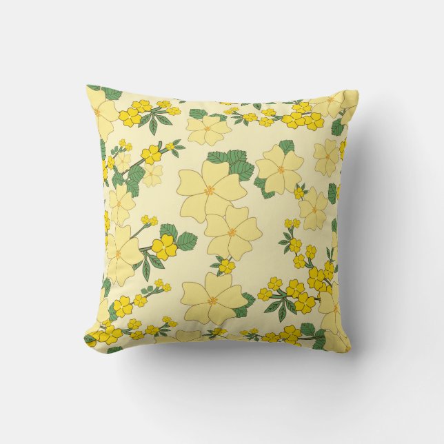 Coussin Illustration vintage de motif floral jaune (Recto)