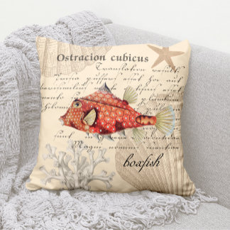 Coussin Illustration vintage de poisson blanc orange