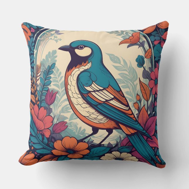 Coussin Illustration vintage d'oiseau chanteur (Recto)