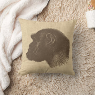 Coussin Illustration vintage du chimpanzé sur Burlap