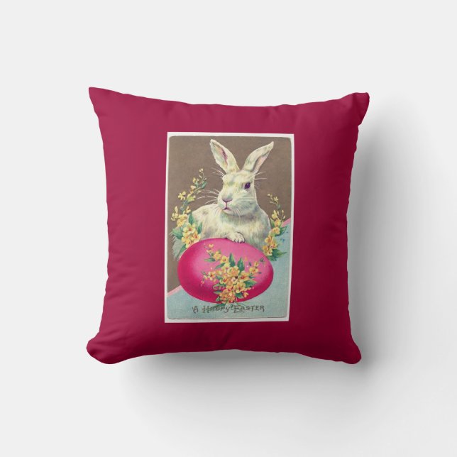 Coussin Illustration vintage du lapin de Pâques (Recto)