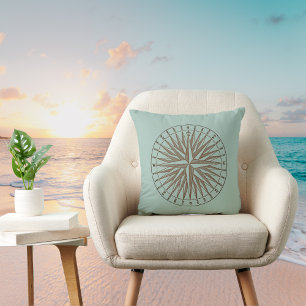 Coussin Illustration vintage du Rose de boussole sur Vinta