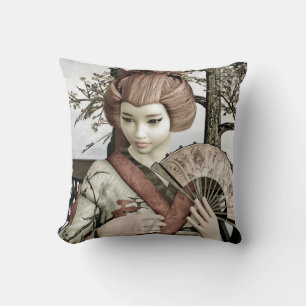 Coussin Illustration vintage d'un éventail de geisha en ki
