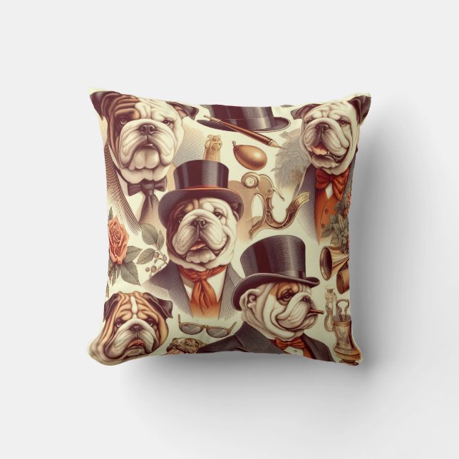 Coussin Illustration vintage en anglais Bulldog Seamless (Recto)