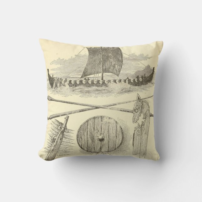 Coussin Illustration vintage et illustrations de Vikings (Recto)
