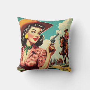 Coussin Illustration vintage Pulp Cowgirl