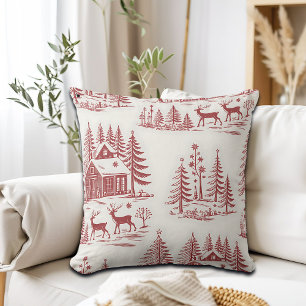 Coussin Illustration vintage rennes et maisons hiver