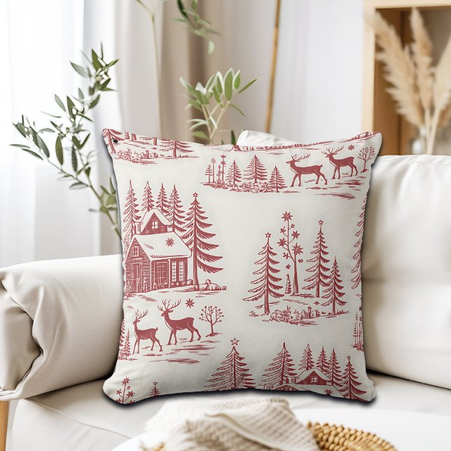 Coussin Illustration vintage rennes et maisons hiver (Créateur téléchargé)