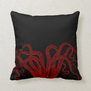 Coussin Illustration vintage rouge de tentacules de poulpe
