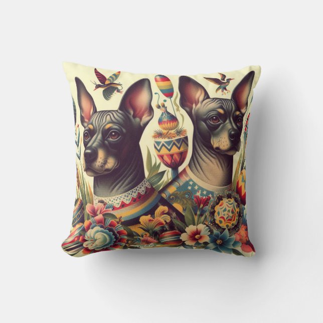 Coussin Illustration vintage Xoloitzcuintle (Recto)