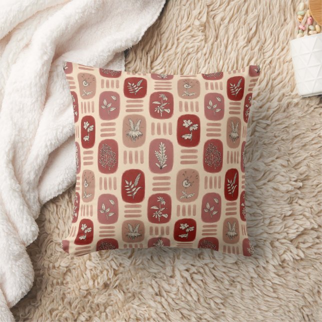 Coussin Illustrations botaniques d'automne en rouge et bei (Couverture)