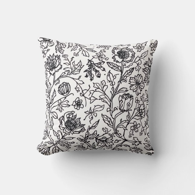 Coussin Illustrations botaniques en noir et blanc dans un  (Recto)