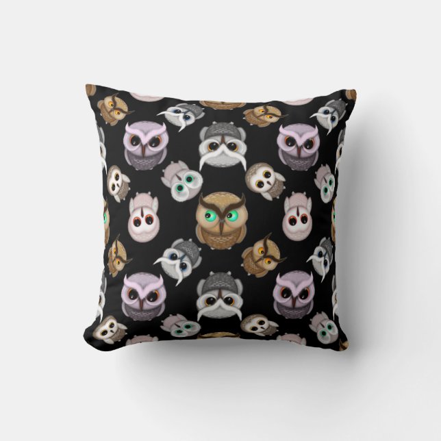 Coussin Illustrations de chouette mignonne sur fond noir (Recto)