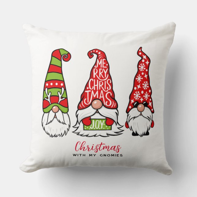 Coussin Illustrations de Trois Gnomes Joyeux Noël (Recto)