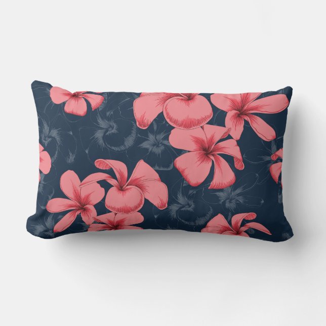 Coussin illustré rose bleu avec fleurs (Recto)