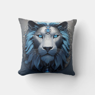 Coussin illustre une tête de lion géométrique de style iso