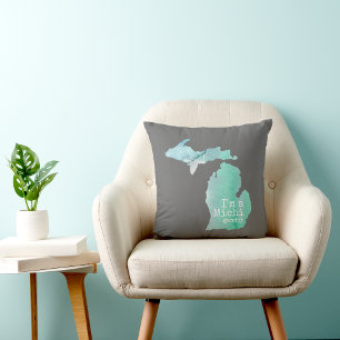 Coussin I'm A Michigander Michigan Silhouette On Grey