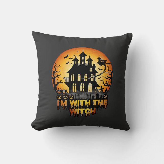 Coussin Im Witch Maison Hantée Pleine Lune Citrouilles (Recto)