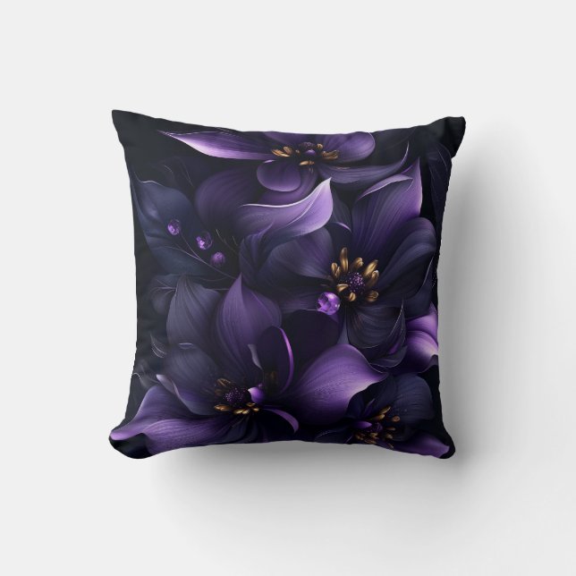 Coussin Image Abstraite de fleurs violettes et noires (Recto)