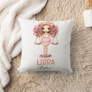 Coussin Image d'aquarelle mignonne Libra Nom du zodiaque